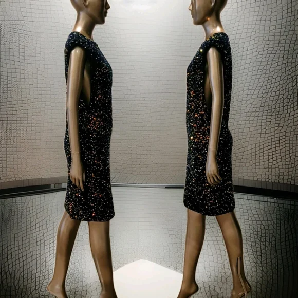 NWT Blue Velvet Sequin Embelissged Bodycon Party Cocktail Mini Dress Sz L - Picture 5 of 16